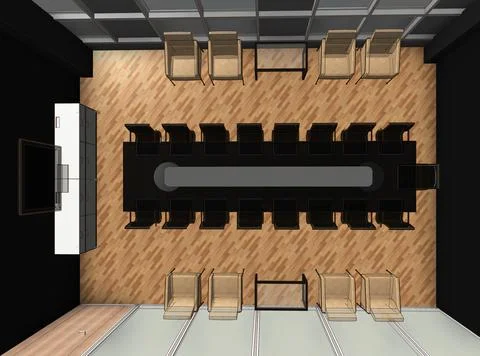 3d illustration of plan perspective of a big meeting room in an office. Ilustración de archivo
