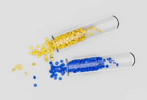 3d illustration of plastic granulates falling from a sample test tube isolated o Stock Illustration