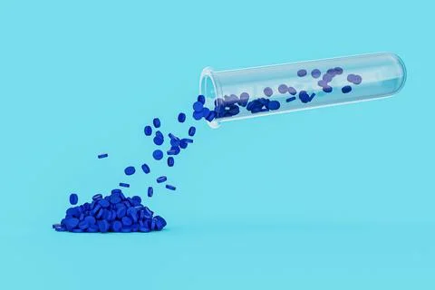 3d illustration of plastic granulates falling from a sample test tube isolated o 스톡 일러스트