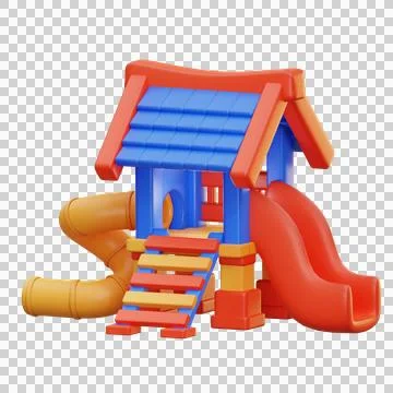 3D illustration playground Structure with Slides and Stairs Stock Illustration