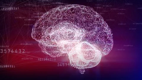 3d illustration of Plexus with human brain which consists from point and edge Stock Illustration