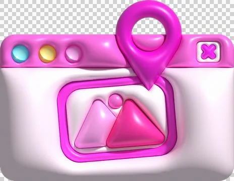 3d illustration pop up app window check in place in photo. Stock Illustration