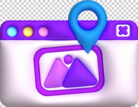 3d illustration pop up app window check in place in photo. Stock Illustration