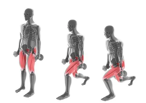 3D Illustration of the Positions  Sequence of Alternate Front Lunges with Du Stock Illustration