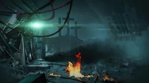 3d illustration - Post Apocalyptic Scene from Radioactive Zone Stock Illustration