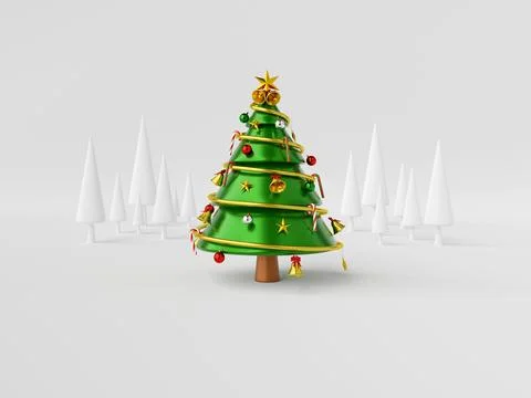 3d illustration postcard of Christmas tree on white background Stock Illustration