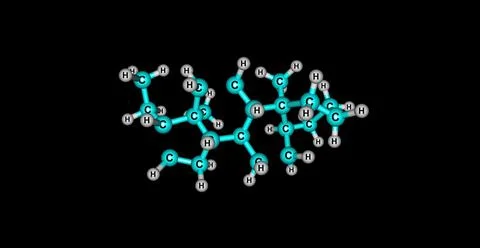 3D illustration of Pregnane molecular structure isolated on black Stock Illustration