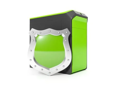 3d illustration: protecting computers from viruses. shield and the system uni Stock Illustration
