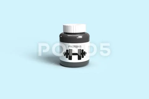 3d illustration of protein container for mockups. PSD Template