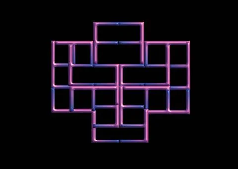 3d illustration of purple gradient shape with frames on black background with pa Illustrazione stock