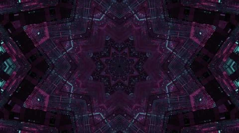 3D illustration of a purple octagonal star shaped kaleidoscopic pattern Stock Illustration