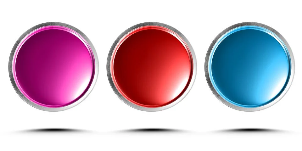3d illustration push button pink, red, blue isolated on a white background.(w Stock Illustration