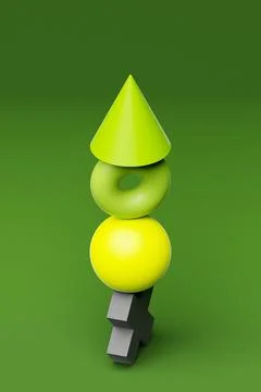 3d illustration of a pyramid of multi-colored geometric volumetric figures on Stock Photos