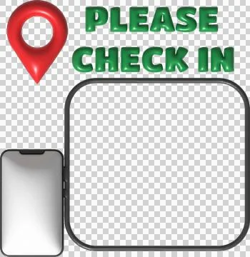 3d illustration qr code frame mobile phone and an icon to check in. Illustrazione stock