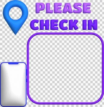 3d illustration qr code frame mobile phone and an icon to check in. Stock Illustration