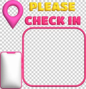 3d illustration qr code frame mobile phone and an icon to check in. Stock Illustration