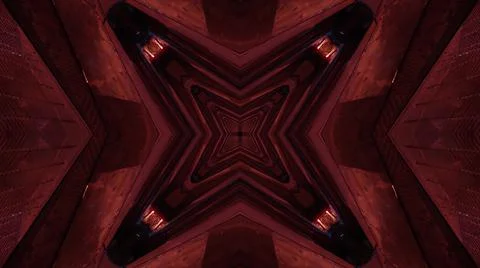 3D illustration of a quadrangular star shaped kaleidoscopic pattern in red Stock Illustration