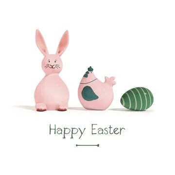 3d illustration of a rabbit chicken and egg easter decoration 스톡 일러스트