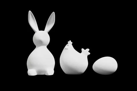 3d illustration of a rabbit chicken and egg easter decoration black and white 스톡 일러스트