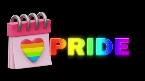 3D Illustration of Rainbow Flag with Neon Pride Text Isolated on Black Back.. Stock Footage 340283416