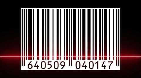 3D illustration - Reading a bar code with red beam 库存插图