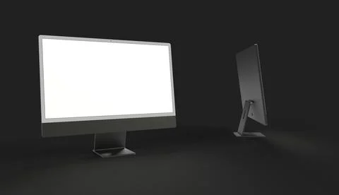 3D illustration of realistic flat-screen computer monitor mockup with a white Stock Illustration