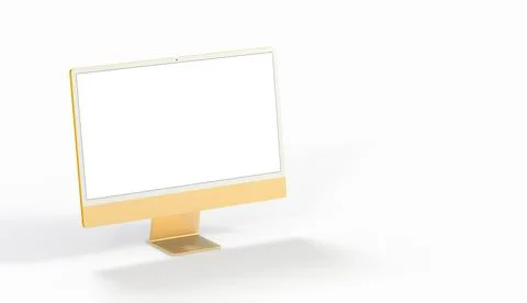 3D illustration of realistic flat-screen computer monitor mockup with a white Stock Illustration
