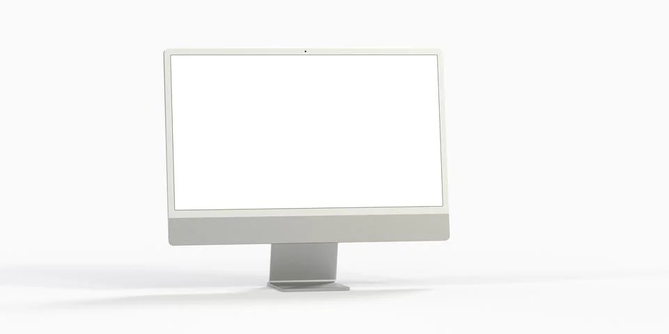 3D illustration of realistic flat-screen computer monitor mockup with a white Stock Illustration