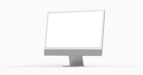 3D illustration of realistic flat-screen computer monitor mockup with a white Stock Illustration