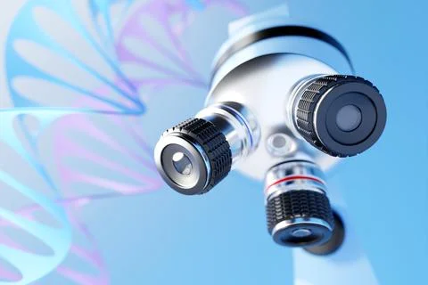 3d illustration realistic laboratory microscope no blue background. 3d chemis Stock Illustration