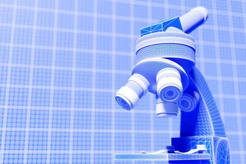 3d illustration realistic laboratory microscope no blue background. 3d chemis Illustrazione stock