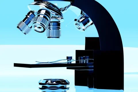 3d illustration realistic laboratory microscope no blue background. 3d chemis Stock Photos