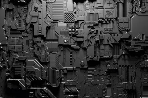 3d illustration of a realistic model of a robot or cyber armor. Close-up equi Stock Illustration