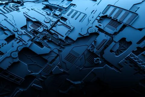 3d illustration of a realistic model of a robot or blue cyber armor. Close-up Stock Illustration