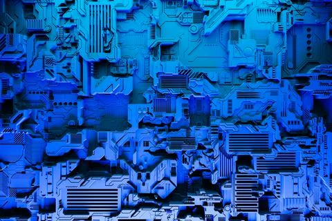 3d illustration of a realistic model of a robot or blue cyber armor. Close-up Stock Illustration