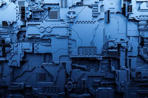 3d illustration of a realistic model of a robot or blue cyber armor. Close-up Stock Illustration