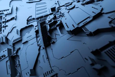 3d illustration of a realistic model of a robot or blue cyber armor. Close-up Stock Illustration
