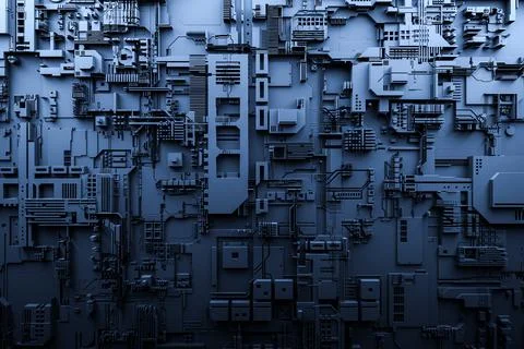 3d illustration of a realistic model of a robot or blue cyber armor. Close-up Stock Illustration