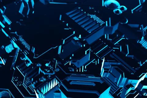 3d illustration of a realistic model of a robot or blue cyber armor. Close-up Stock Illustration