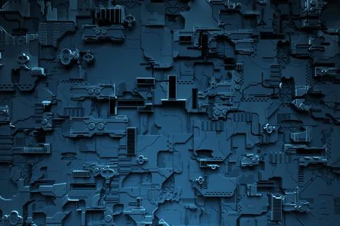 3d illustration of a realistic model of a robot or blue cyber armor. Close-up Stock Illustration