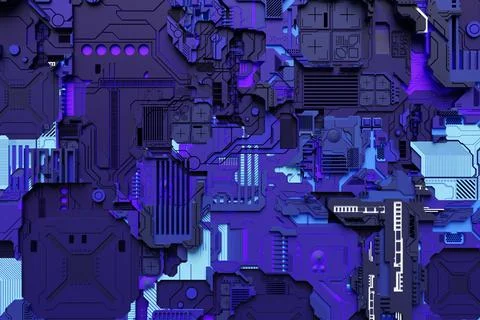 3d illustration of a realistic model of a robot or blue cyber armor. Close-up Stock Illustration