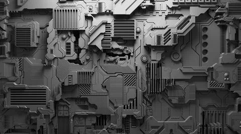 3d illustration of a realistic model of a robot or black cyber armor. Close-up Stock Illustration