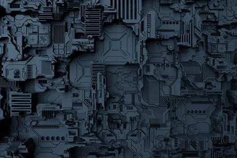 3d illustration of a realistic model of a robot or blue cyber armor. Close-up Illustrazione stock