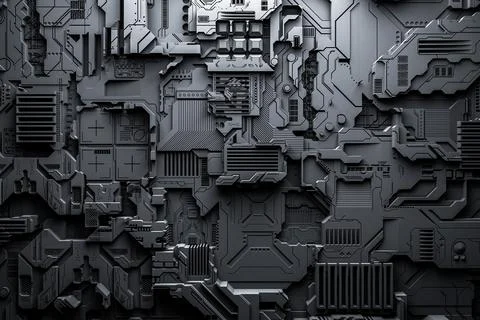 3d illustration of a realistic model of a robot or black cyber armor. Close-u Stock Photos