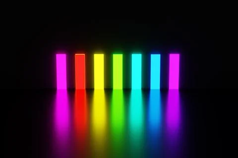 3d illustration rectangles of rainbow colors glow with bright light and refle Stock Illustration