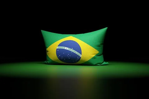 3d illustration of rectangular pillow depicting the national flag of Brazil u Stock Illustration