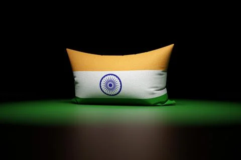 3d illustration of rectangular pillow depicting the national flag of India un Illustrazione stock