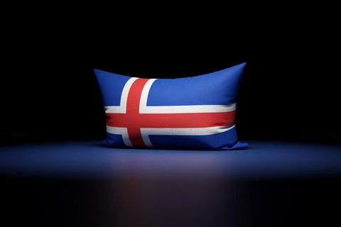 3d illustration of rectangular pillow depicting the national flag of Iceland. Illustrazione stock