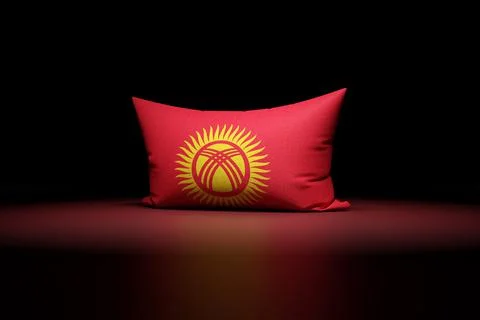 3d illustration of rectangular pillow depicting the national flag of Kyrgyzst Illustrazione stock