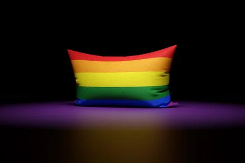 3d illustration of rectangular pillow depicting the flag of LGBT. under red l イラスト素材